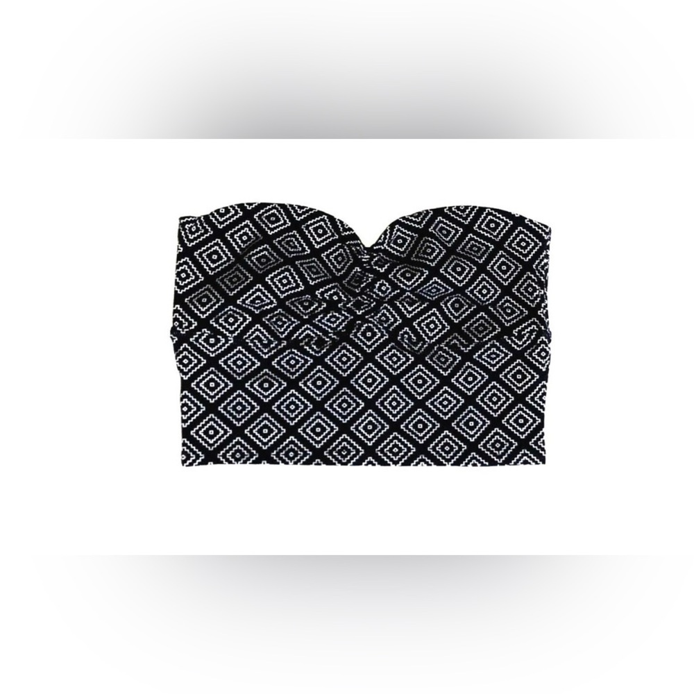PINK VS Geometric Strapless Crop Top Black White Y2K Festival Medium NWT